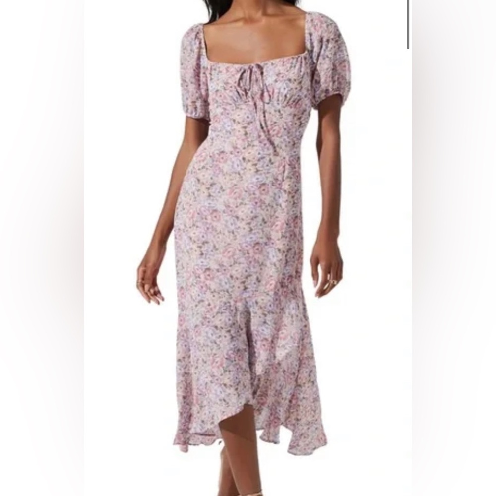 ASTR the Label Bow Tie Ruffle Dress pink purple floral Size Small